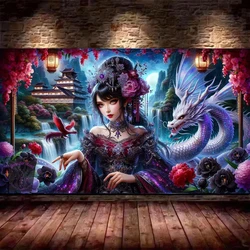 Waterfall landscape flowers- Psychedelic Animal Art anime girl and dragon 5D Diamond Painting Kit - DIY Full Round Embroidery