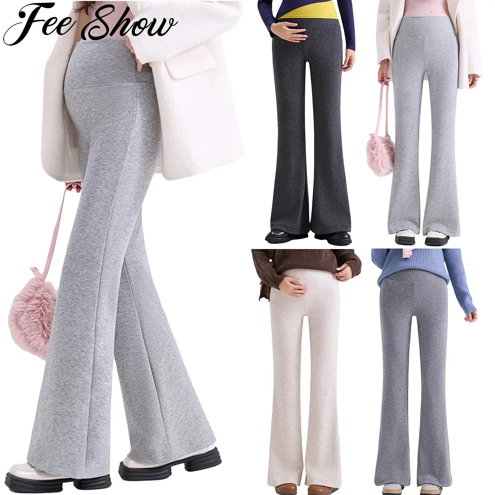 

Брюки-клеш для беременных на весну-осень, удобные, с высокой талией, на флисовой подкладке, с эластичным поясом, леггинсы для беременных женщин