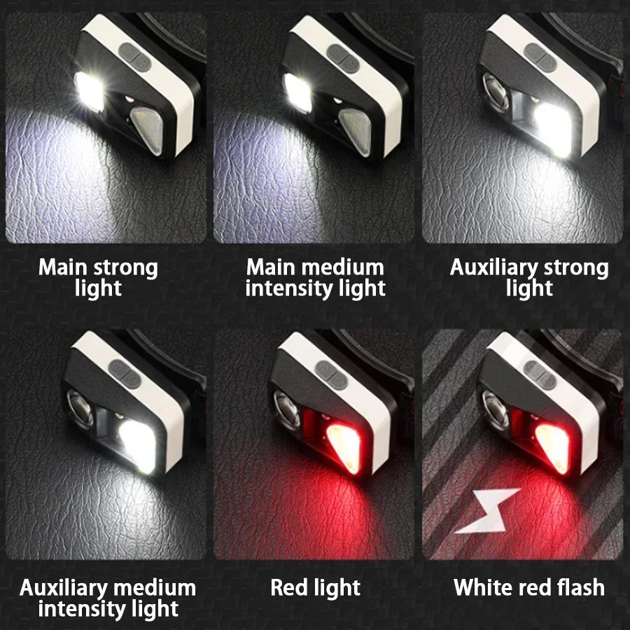 KDULIT Induction Headlamp Dual Light Source Powerful Lamp USB Rechargeable Torch Outdoor Portable Mini Red Light Warning Light