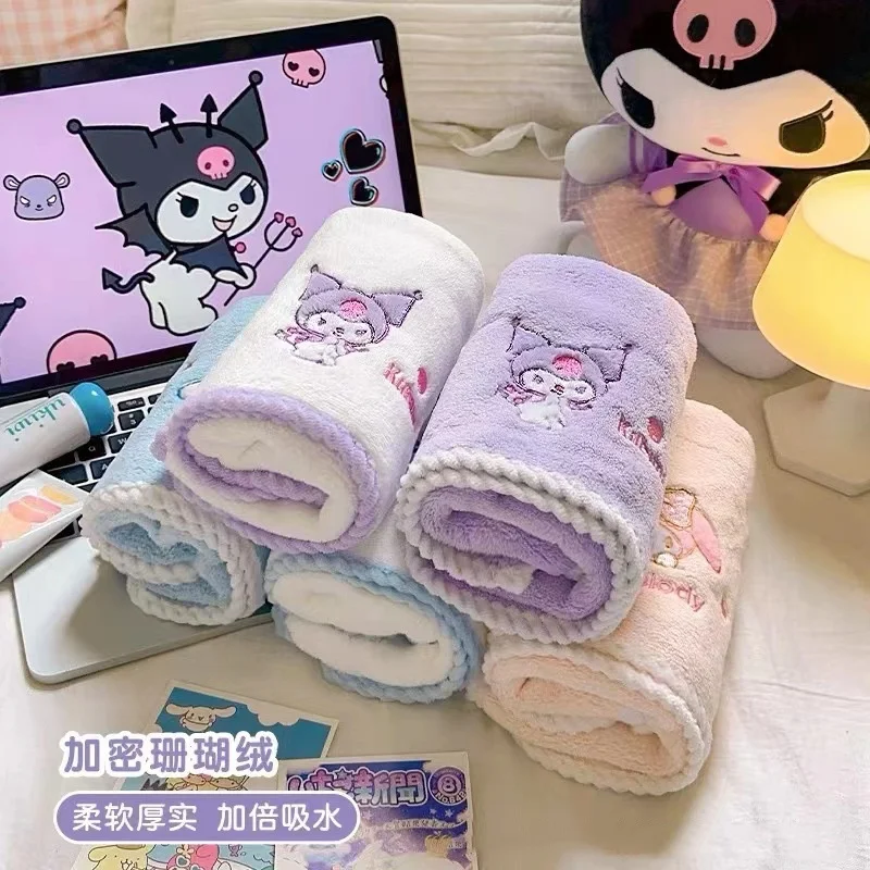 Sanrio Cinnamoroll Towel Kuromi Cartoon Absorbent Face Wash Bath Dry Hair Towel Soft Coral Velvet Embroidery Towel Fitness Sport