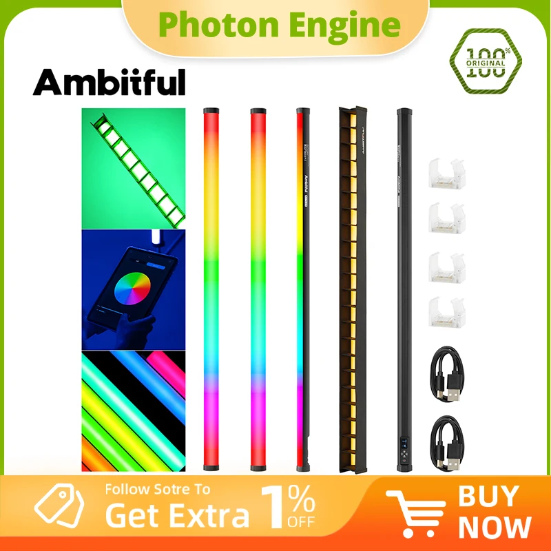 

AMBITFUL A2 plus 2500K-8500K RGB трубчатый светильник, полноцветный светодиодный светильник для видеопалки, CRI 95+ TLCI 97+, встроенное управление литиевой батареей