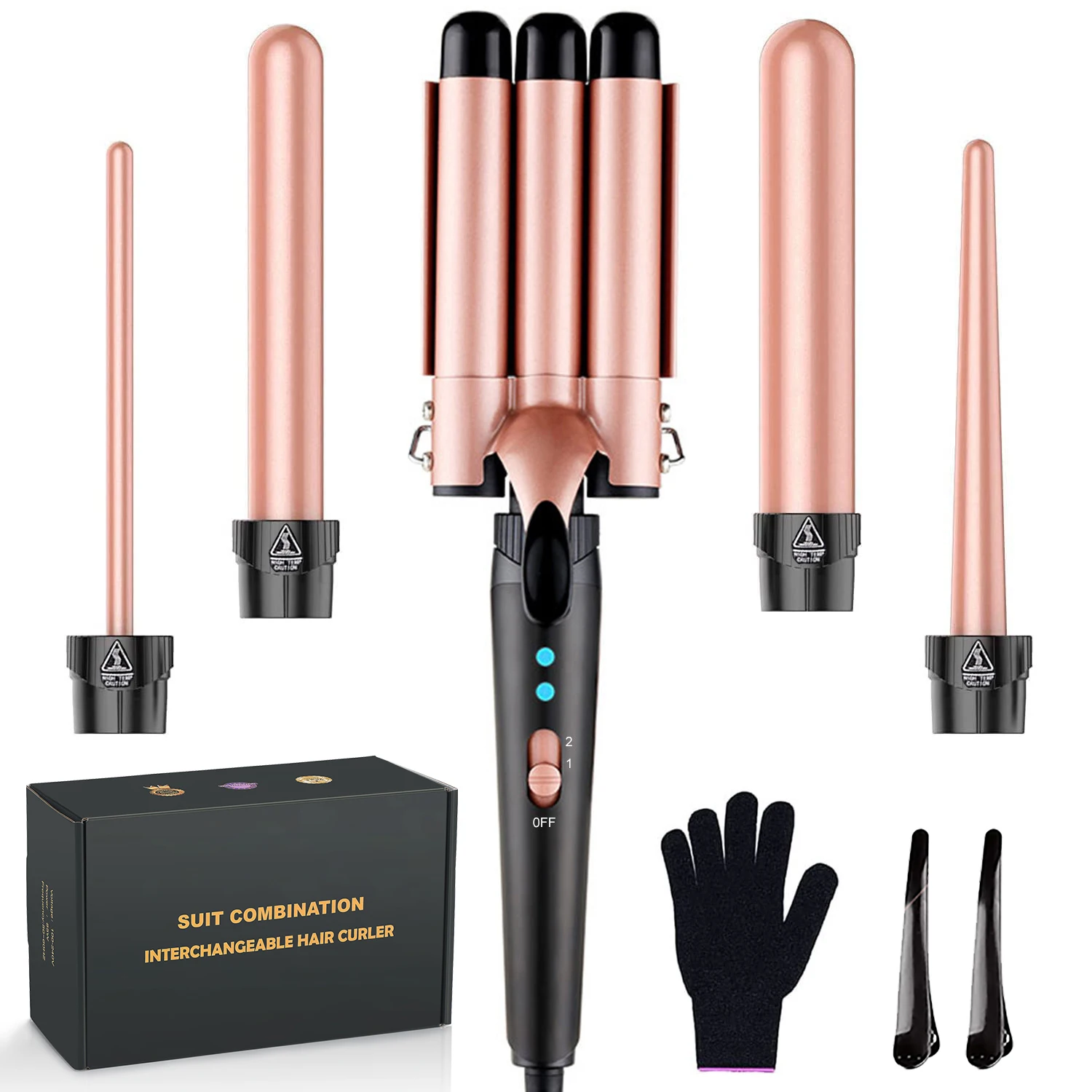 5 in 1 Hair Waver Curling Iron,3 Barrel Hair Crimper with Fast Heating Up, 0.4-1.25 Inch Crimper Wand Curler for All Hair Types