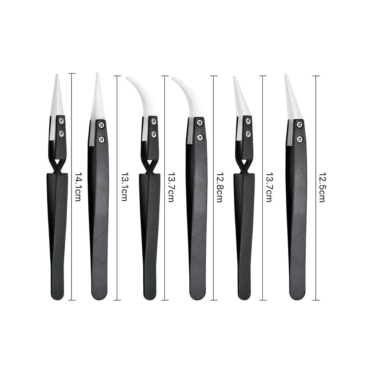 6Pcs Precision Reverse Ceramic Tweezers Set, Resistant Electronics Soldering Tweezers Anti-Magnetic Pointed for Solder A