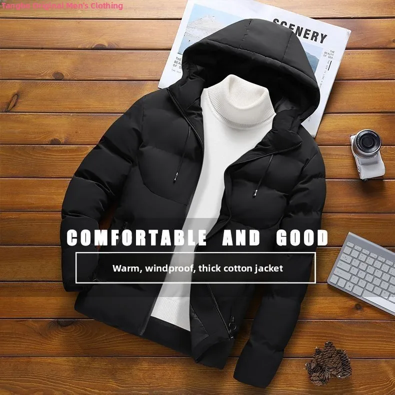 Picture 3: Men's Thickened down Cotton Jacket Winter Casual Hooded Coat Youth Fashionable Versatile Top Quality Silk Fiber Filled Slim Fit