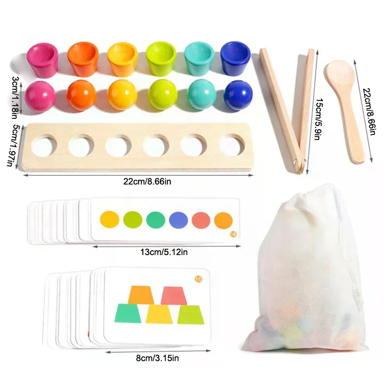 Giocattoli educativi Montessori in legno per bambini Palla abbinata ai colori Tazze impilabili Gioco Cognizione Sussidi didattici per l'apprendimento prescolare