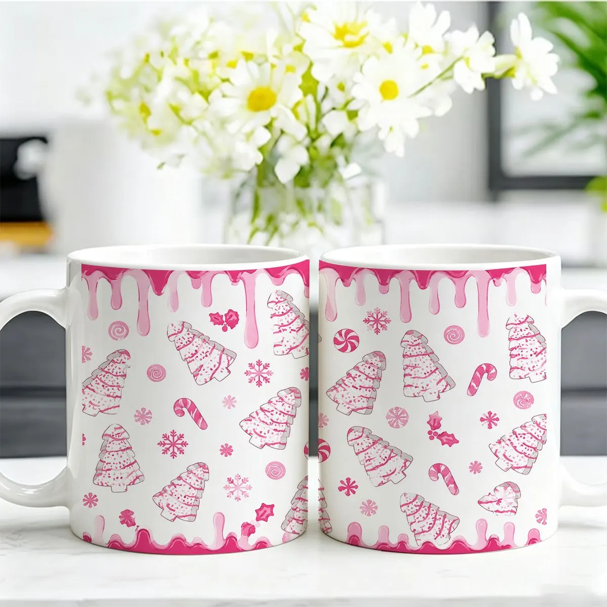 1pc 1pcs Pink Christmas Mug with Candy Cane & Snowflake Design - Multicolor Suitable for Home, Office, Daily Use, Holiday Gift for &, Festive for, Tea, Cocoa, Hot Beverages, for Christmas/New Year Parties