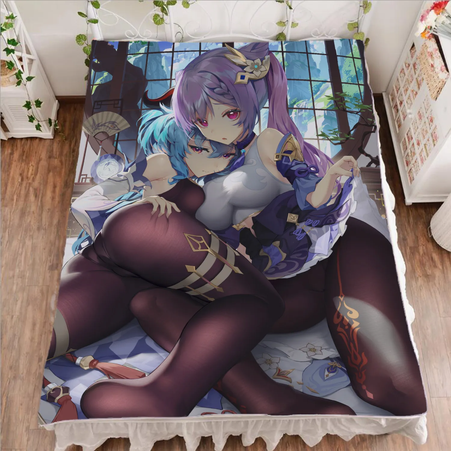 

150x200cm Anime Lisa Bed Sheet Mona Megistus Character Ganyu Duvet Cover Keqing Shenhe Animation Custom Warm Flannel Blanket