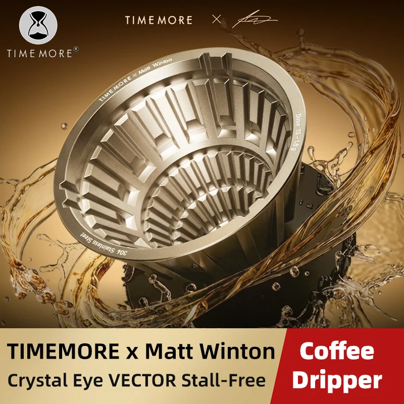 TIMEMORE X Matt Winton Crystal Eye VECTOR Stall-Free Pour Over Coffee Dripper, Stainless Steel, Anti-Channeling, Size 01