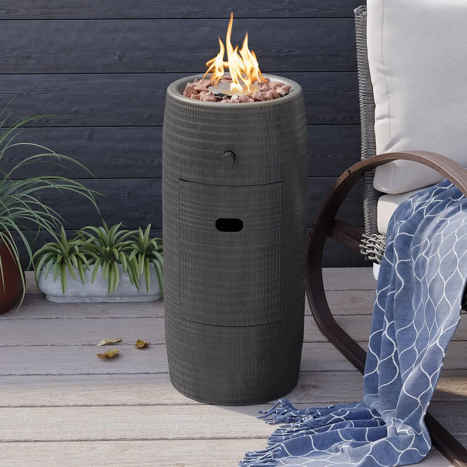 Outdoor Propane Fire Pit Table w Rain Cover, 11-inch Small Concrete Fire Pit w CSA Certified, 40,000 , Free Lava Rocks
