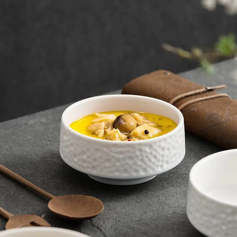 Golf White Porcelain Rice Bowl Soup Bowl, Exquisite Underglaze Colored Japanese Dessert Bowl, Dishwasher Microwave Compatible
