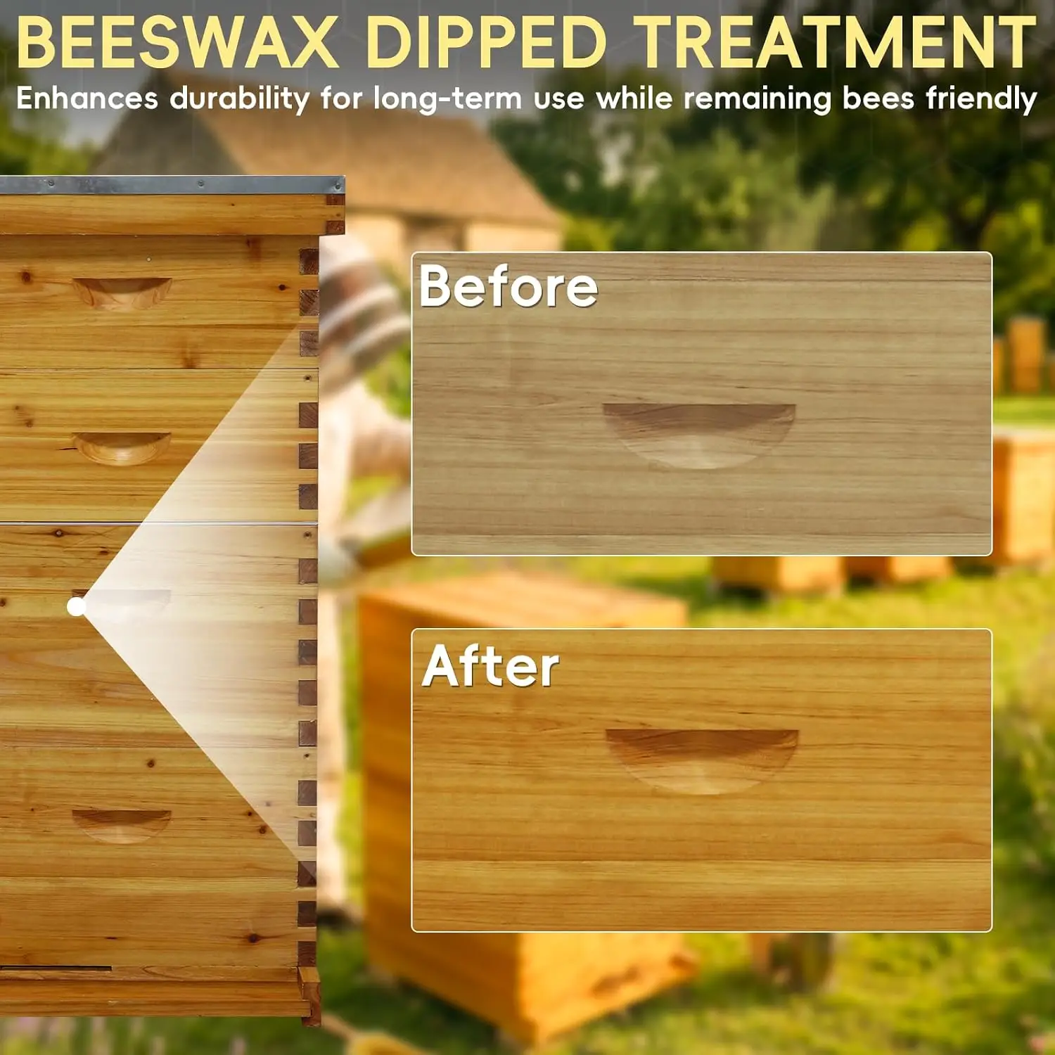 10-Frame Langstroth Bee Hive Beeswax Coated, Complete 4-Layer Beehive Starter Kit Includes 2 Deep Brood Boxes and 2 Medium Super