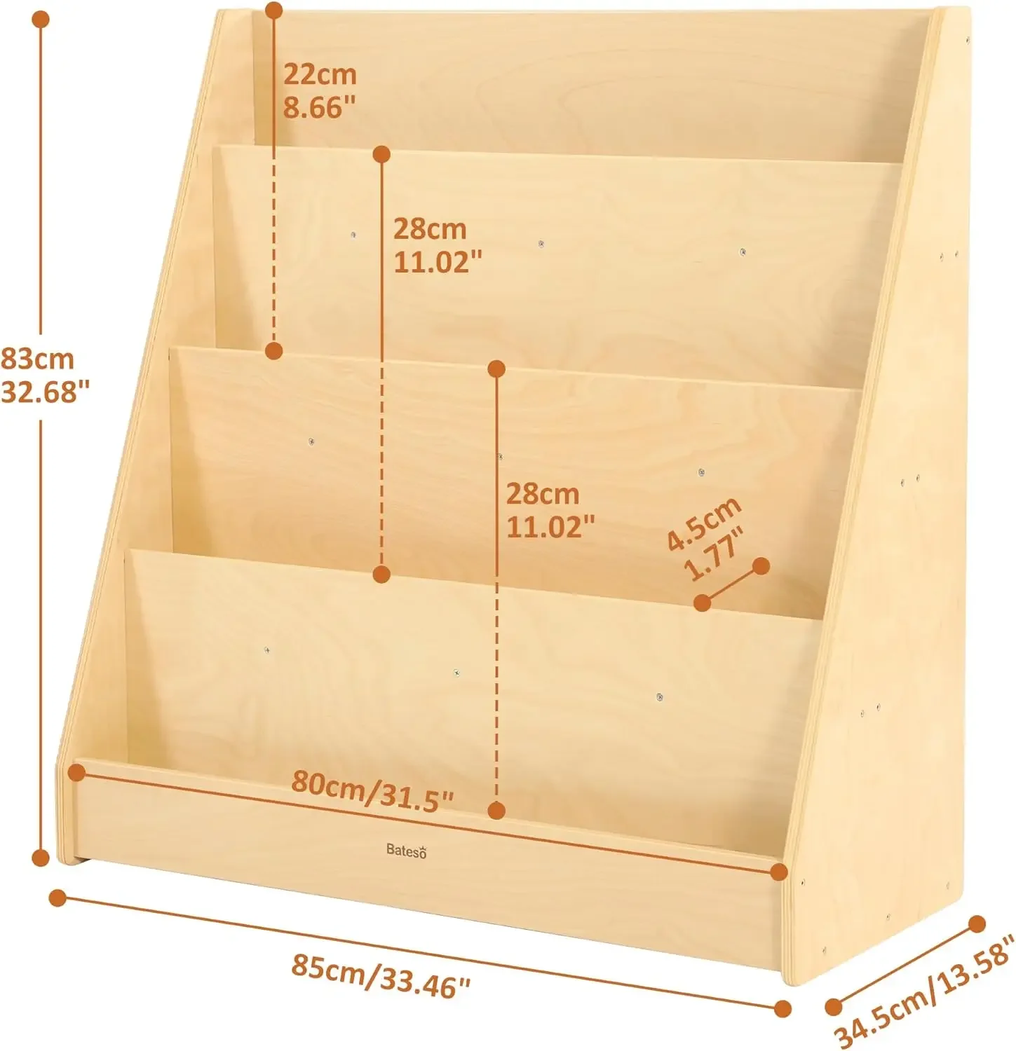 Single-Sided Bookshelf, Wooden Bookshelf, 4-Layer Toddler Bookshelf, Children's Magazine Storage Shelf, Ideal for Playrooms, Bed