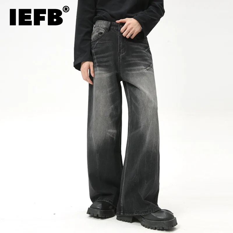 

IEFB American Style Male Jeans Loose Zipper Wide-leg Washed Denim Pants High Street Summer New Trendy Trousers 2024 9C6160