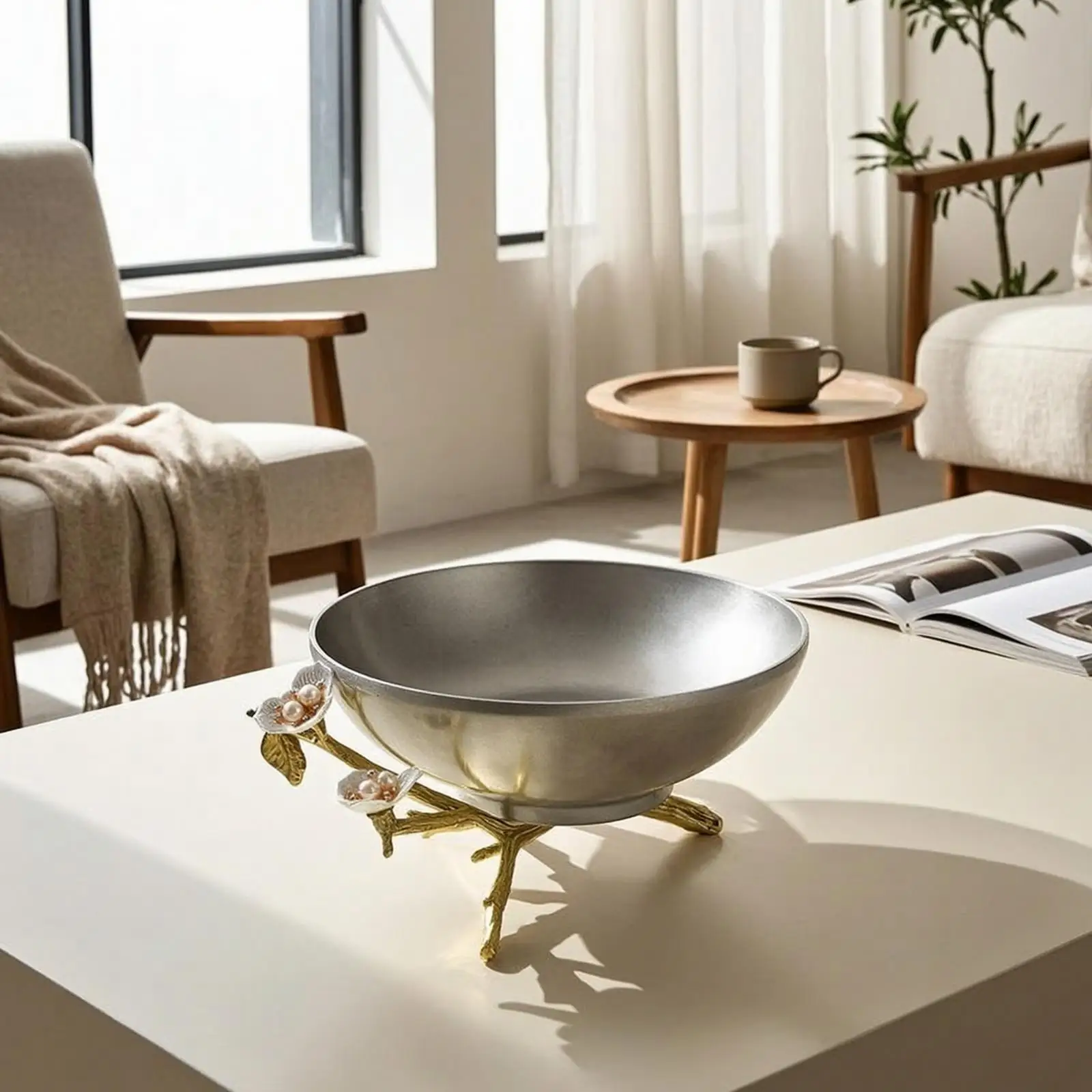 Industrial Style Decorative Tray for Dining Table Centerpiece with Mixed Metal Finish Elegant Decor view 3
