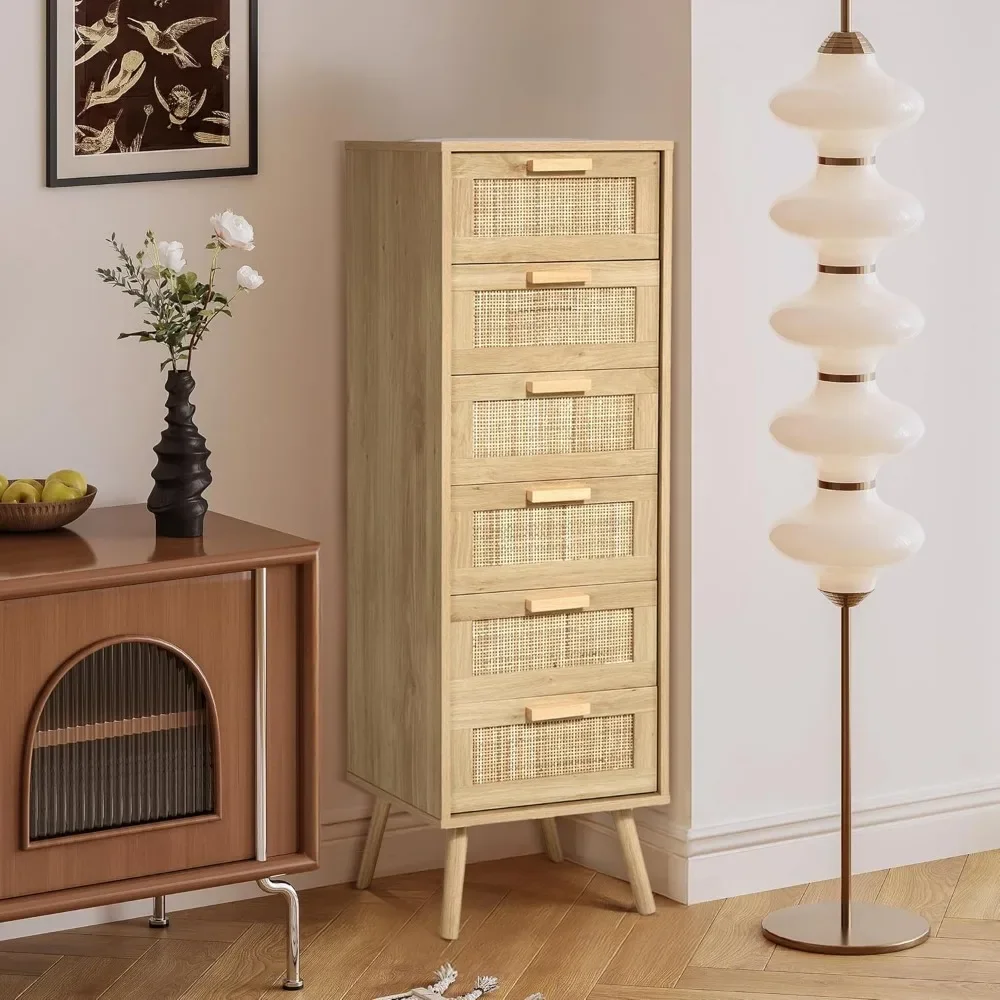 cassettiera in rattan per camera da letto, cassettiera alta con 6 cassetti decorati in rattan fatti a mano, cassettiera piccola per soggiorno, clo