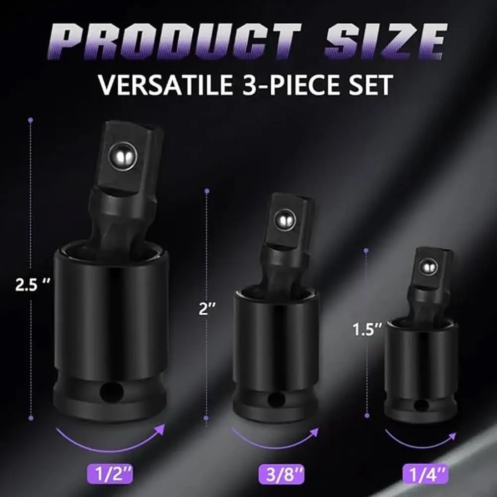 360 ° Schwenkbarer Luft- und Elektro-Schlagschrauber-Universal-Gelenkadapter-Satz 1/4" 3/8" 1/2" Antriebsverlängerungs-Kit für Schlagschrauber – Detail 2