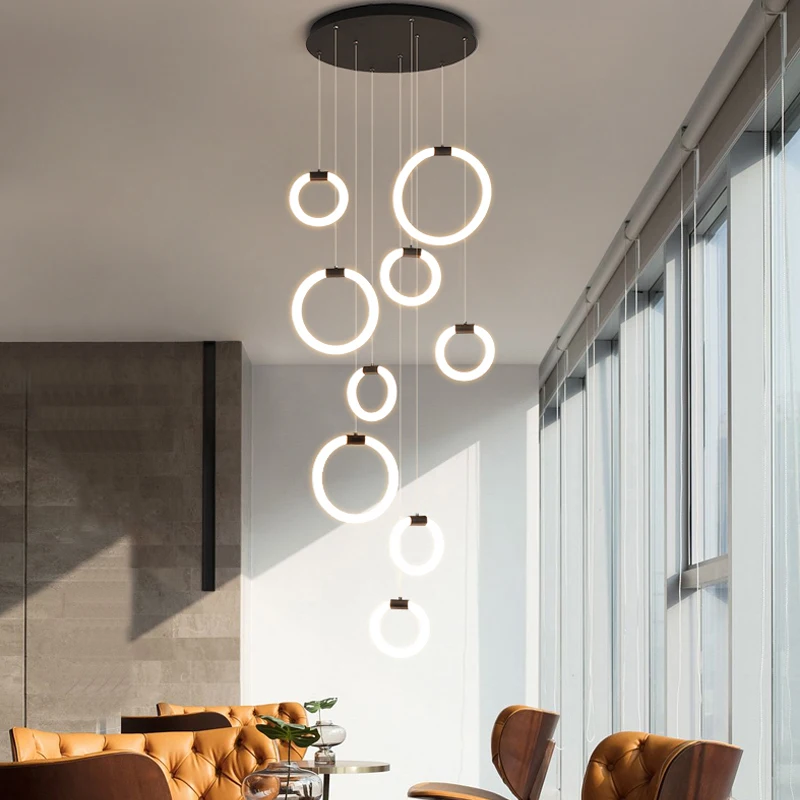 

2024 Nordic Chandelier Modern Art Circle Villa Stair Chandelier Circle Restaurant Kitchen Chandelier / Rectangular / Round Base