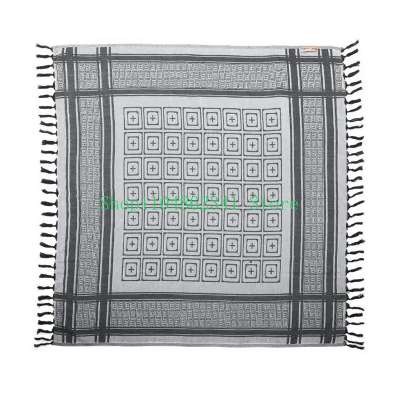 652F Arab Keffiyeh Shemagh Square Scarf Lightweight Neck Warmer Desert Scarf Shawl Headwrap with Tassels for Outdoor Camping