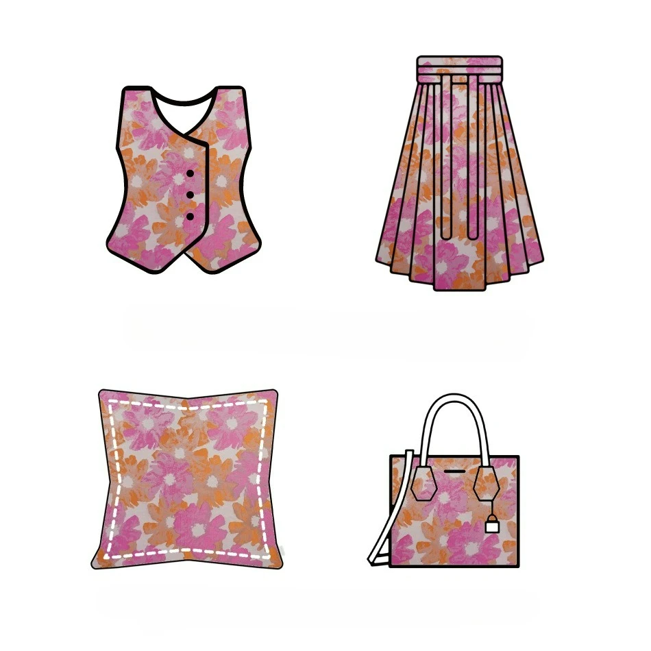 Resort Style Orange Pink Color Large Floral Jacquard Fabric Women's Dress Top Luggage Bag Decorative Sewing Fabric