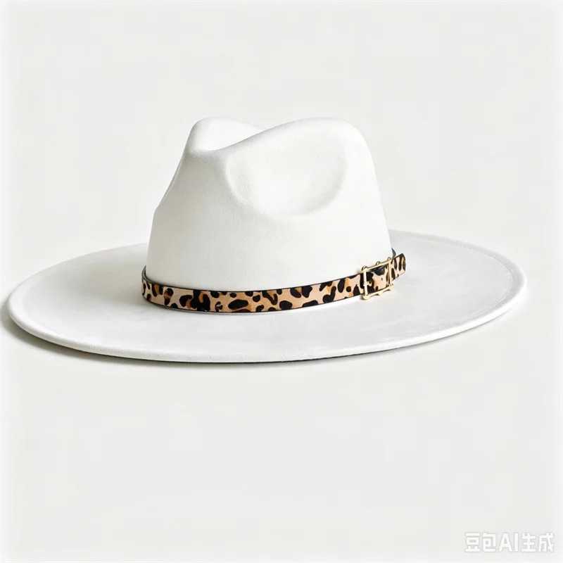 White Vegan suede hat Belt jazz top panama hat unisex women's hat wide brim fedora wide brim hat chapeau femme