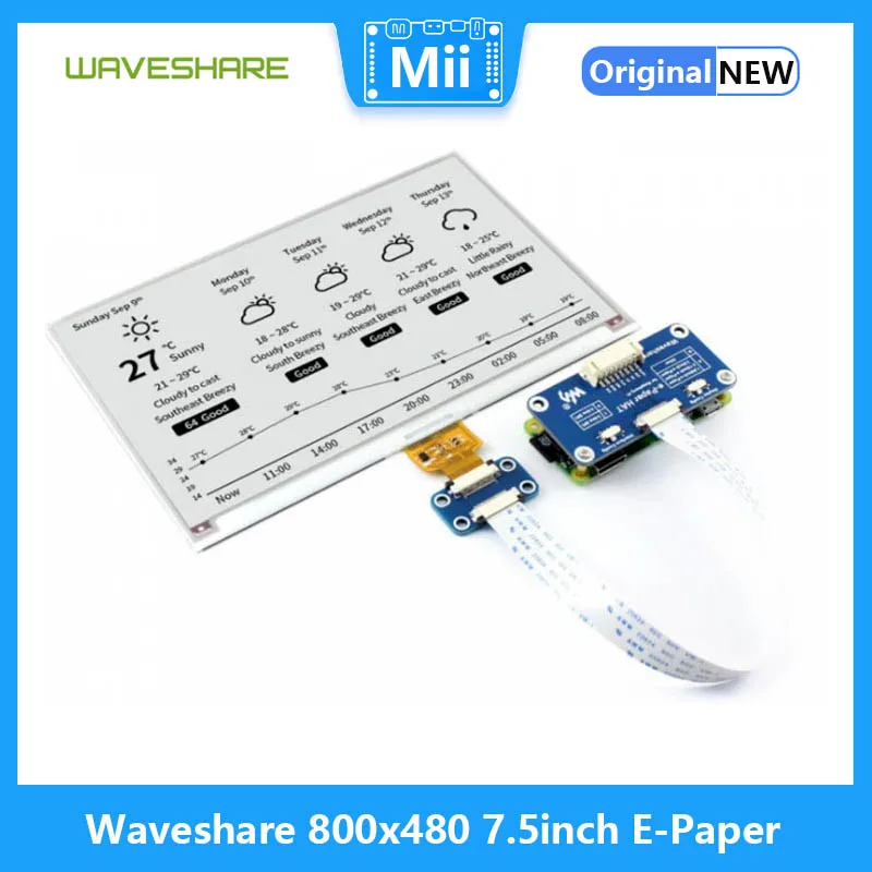 

Waveshare 800x480 7.5inch E-Ink HAT e-paper display supports Raspberry Pi STM32 Two-color Ultra low power consumption