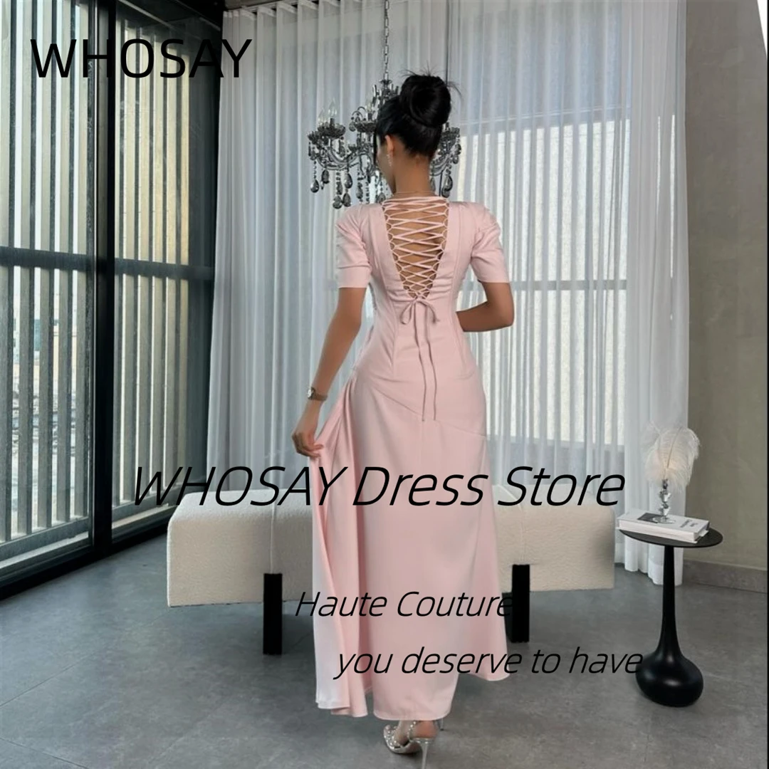 WHOSAY Dubai Arabia Party Women Wear Short Sleeves Prom Dresses 2024 Lace Up Sexy Back Special Banquet Evening Gowns