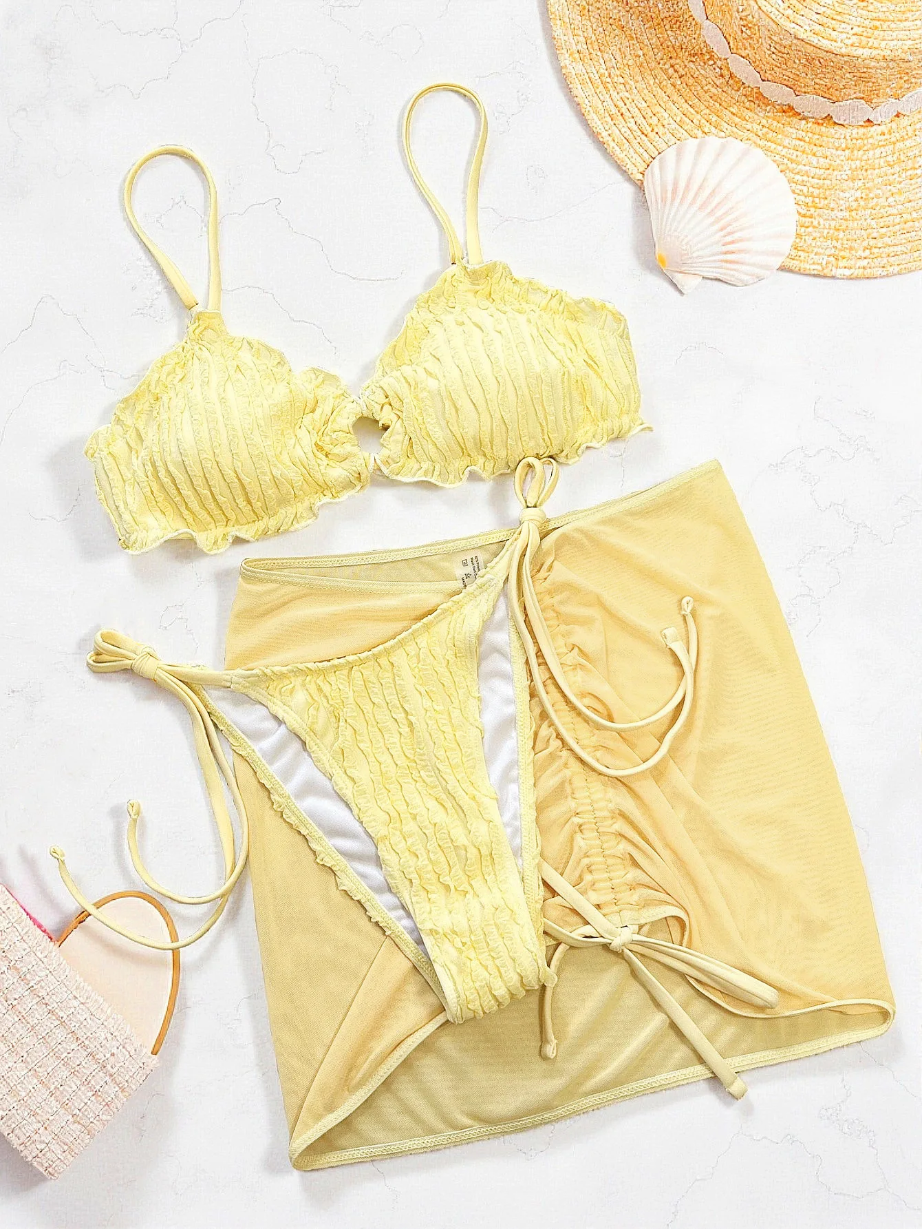 Bikini Sexy triangular con realce para mujer, traje de baño de 3 piezas con flecos, falda de malla envuelta, trajes de baño para playa de verano