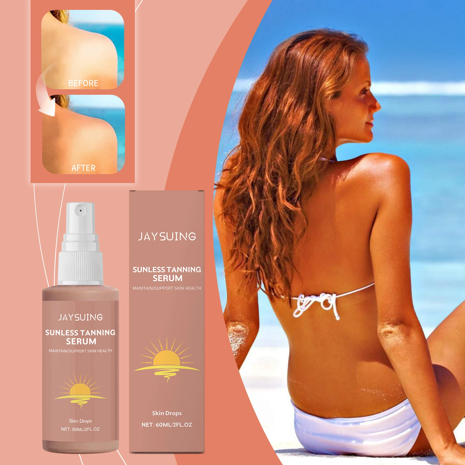 Jaysuing-Spray para oscurecer a base de hierbas, potenciador de bronceado sin sol, niebla corporal hidratante, esencia bronceadora instantánea de aspecto Natural sin sol