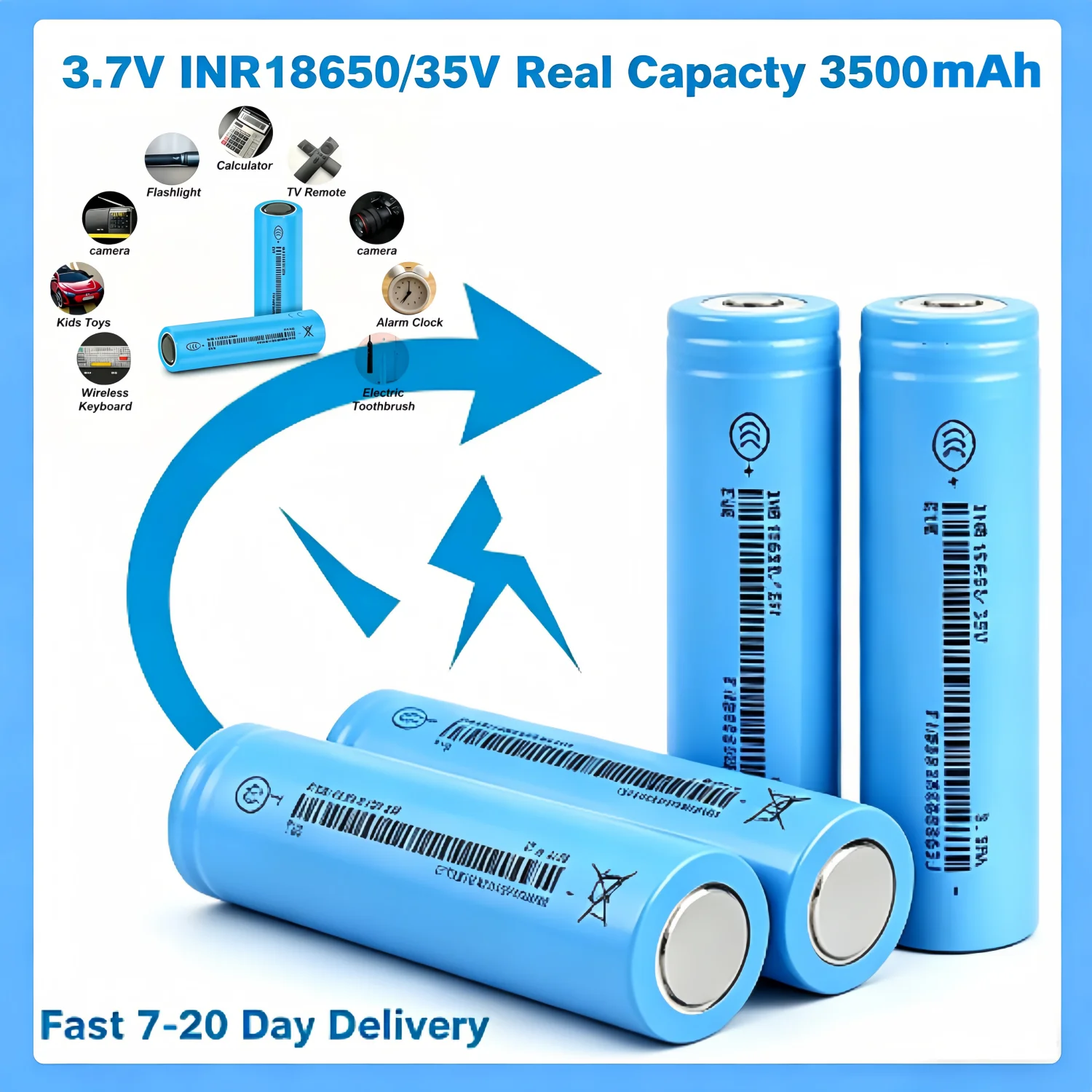 

18650 3.7V 10A 3500mAh Lithium Ion Batteries INR18650 High Capcity Rechargeable Batteries for Flashlight Mice Electronic Devices