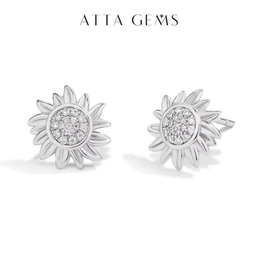 ATTAGEMS Moissanite Stud Earrings Flower Yellow Gold 4