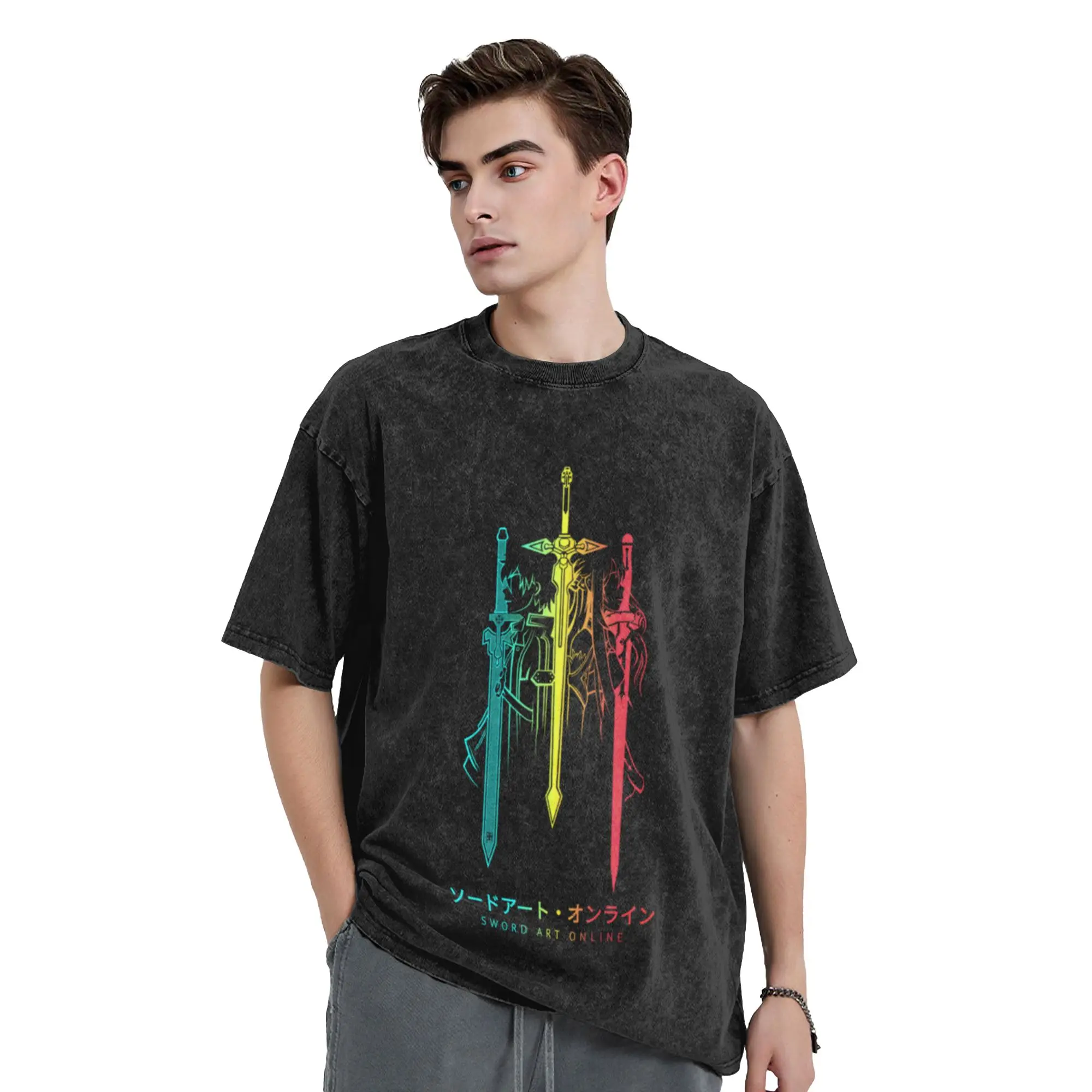 Vibrant Sword Silhouette Design  Classic Stylish A Washed T Shirt Men's Women's Oversized Cotton Tees Tops