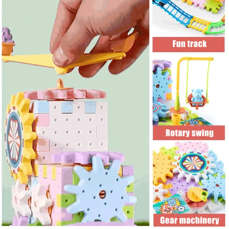 Variety of electric building blocks, gear rotation and insertion building blocks set