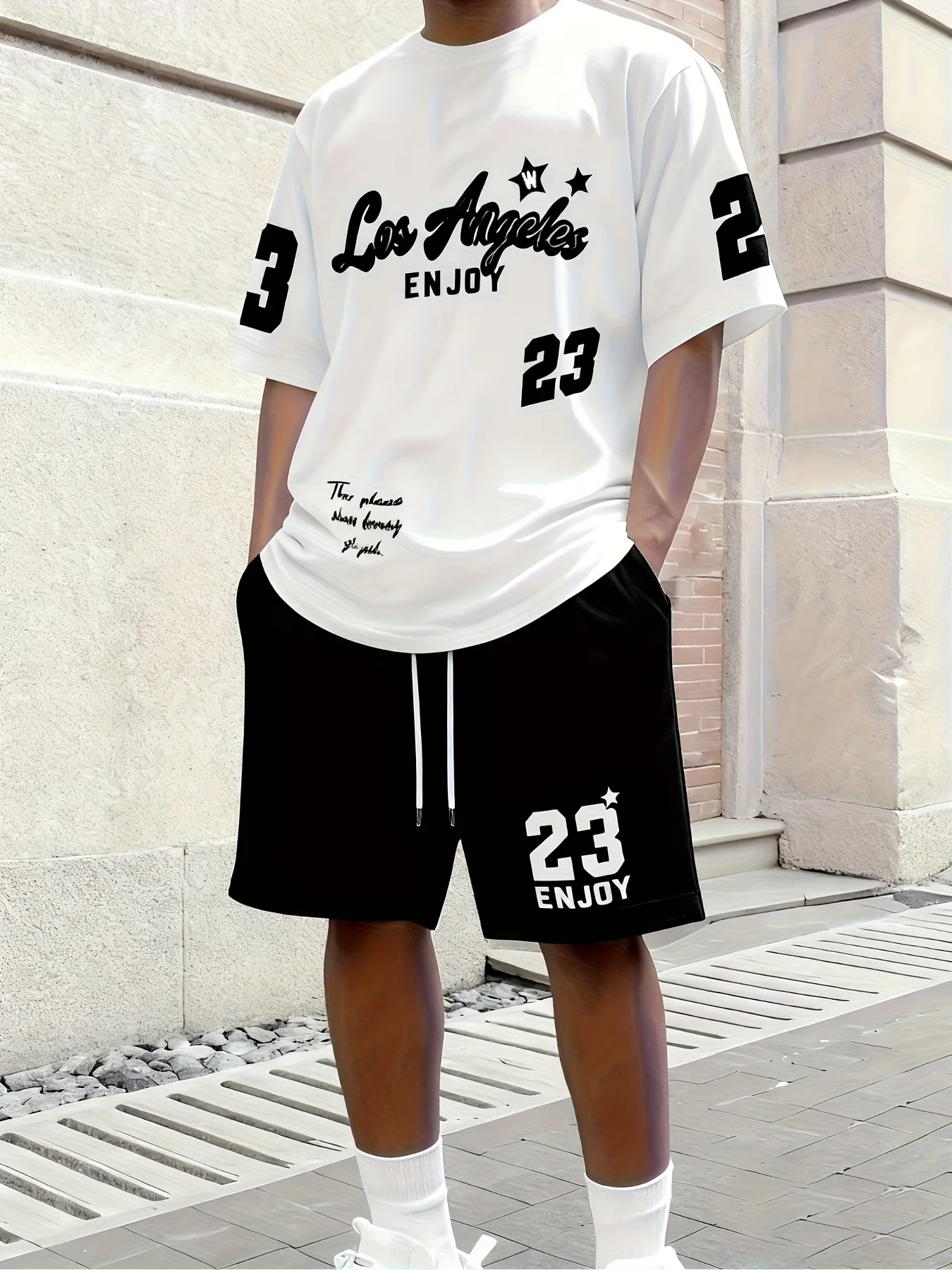 

2026 New Arrival "Los Angeles 23" Men's Fashion Versatile T-shirt Set Suitable for Daily Wear and Competition Attire