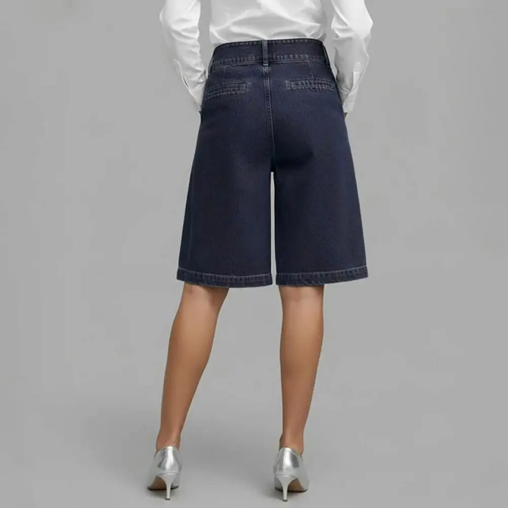 Shorts de Mezclilla Ligeros de Cintura Alta para Mujer, Shorts de Mezclilla Elásticos Tipo Bermuda, Jeans Holgados hasta la Rodilla
