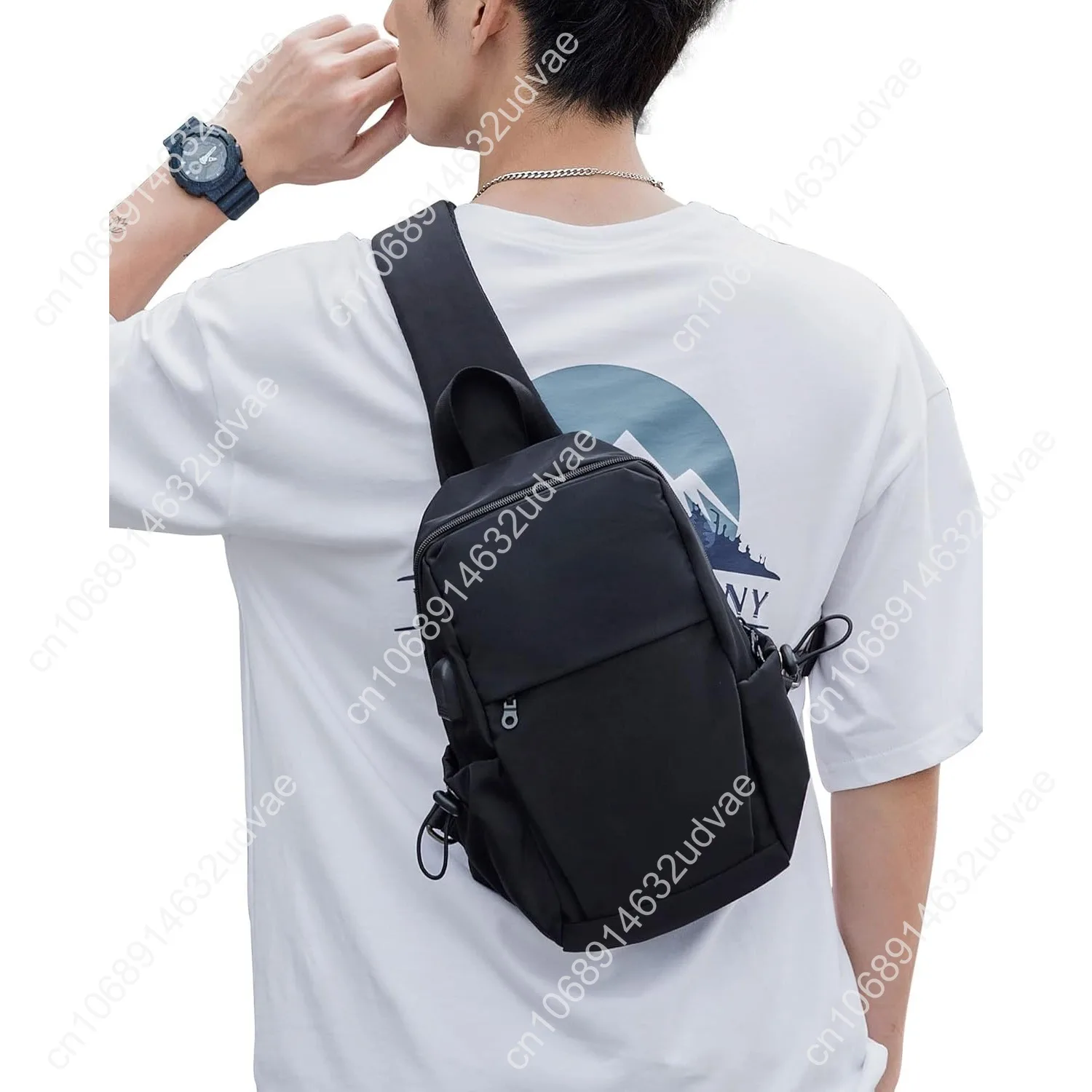 SEAFEW Small Black Sling Crossbody Backpack Shoulder Bag for Men Women, Lightweight One Strap Back Pack Sling Bag Backpack for H