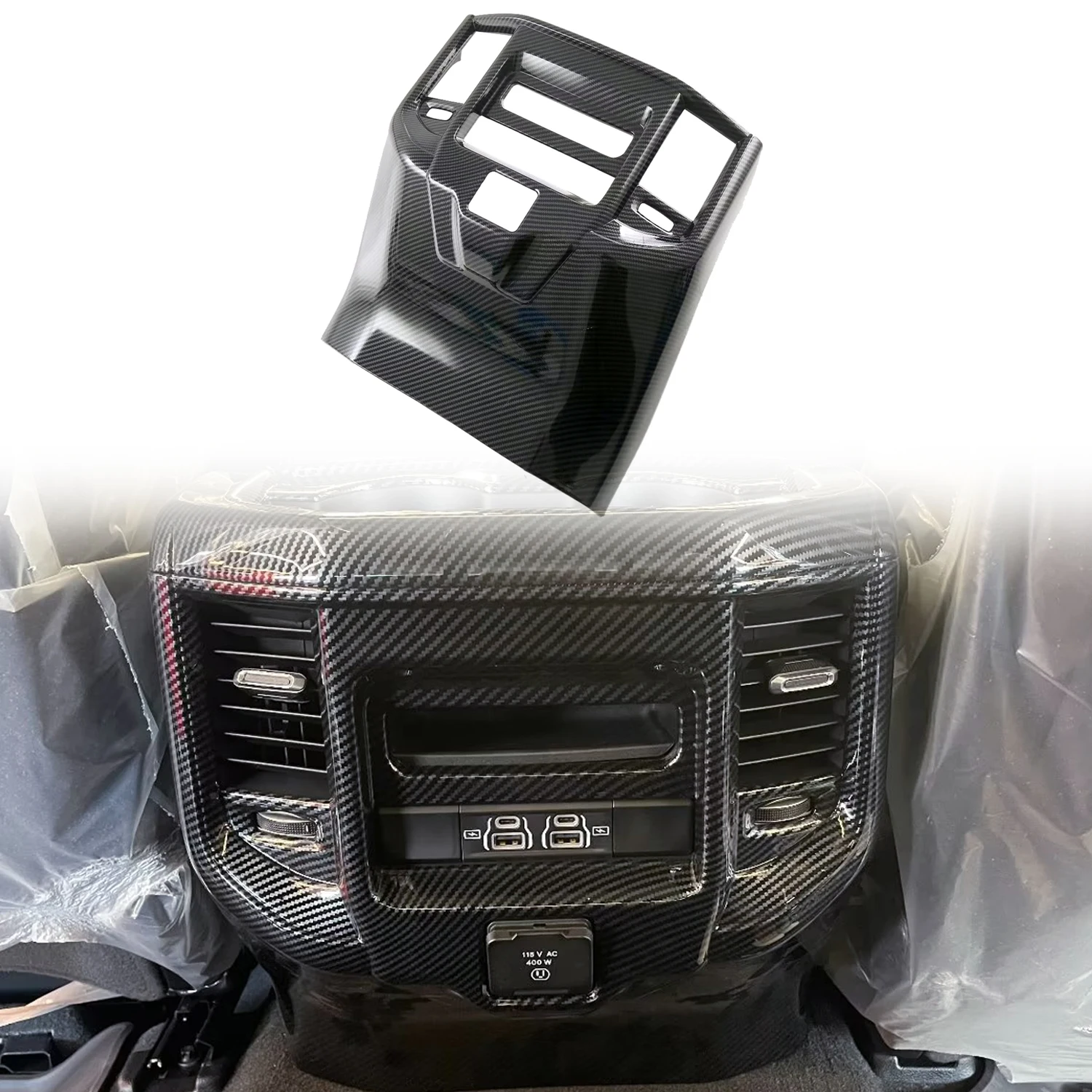 

For Dodge RAM 1500 TRX 2021 2022 2023 Car Accessories Carbon Fiber Style Rear Armrest Air Outlet Vent Cover Trim 1pcs