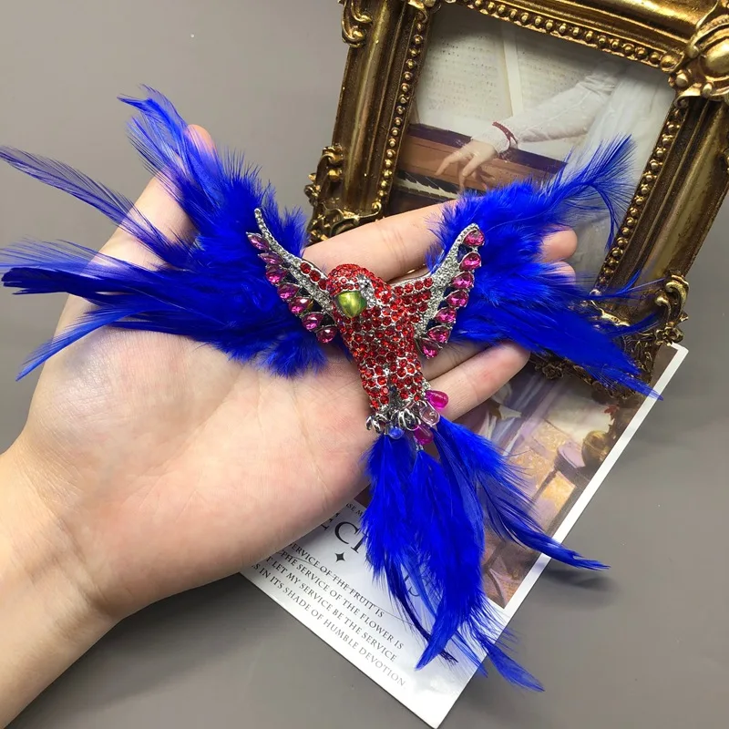 statement versatile parrot  brooch stylish blue feather inlaid rhinestone brooch