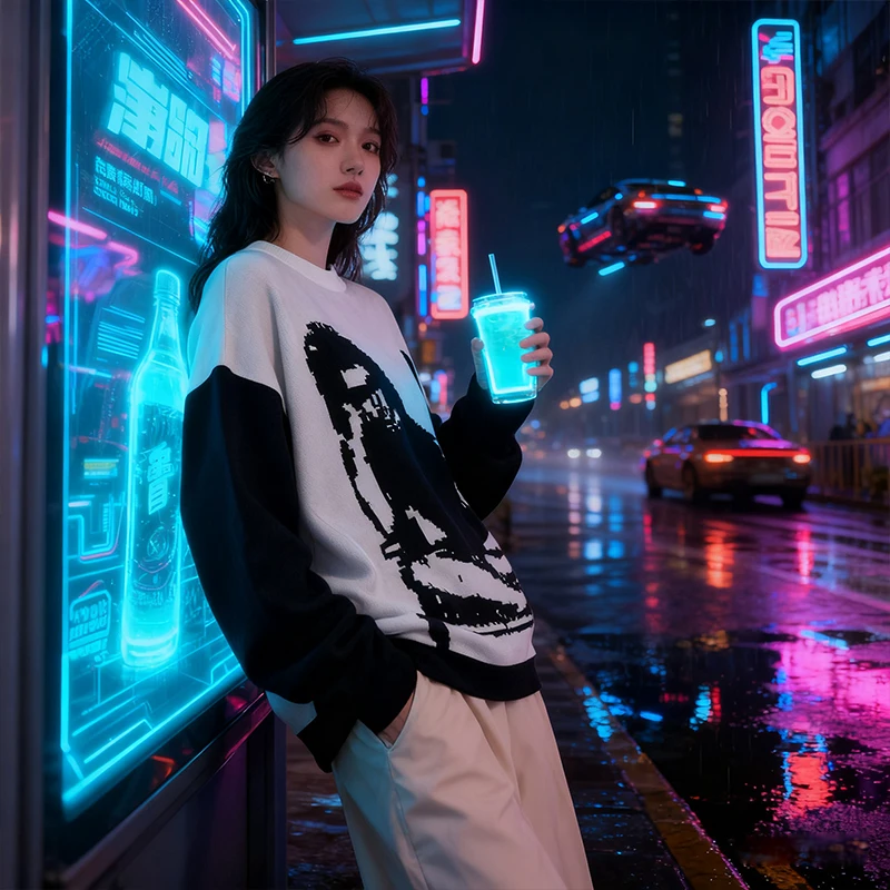 

Мужская свободная трикотажная одежда Y2K, уличная одежда, свитер с длинными рукавами в стиле Харадзюку, пуловер с готической вышивкой и принтом, повседневная уличная мода