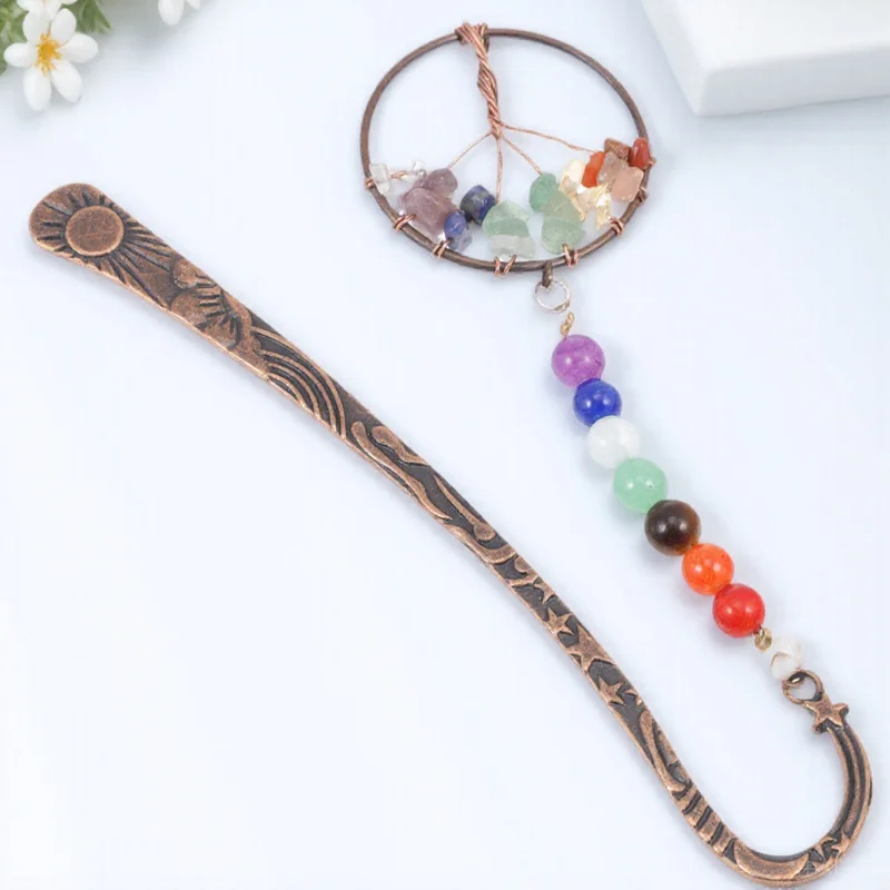 

1pc Crystal Life Tree Seven Chakra Bookmark High-Quality Brass Crystal Exquisite Craftsmanship Calming Relaxing Gift