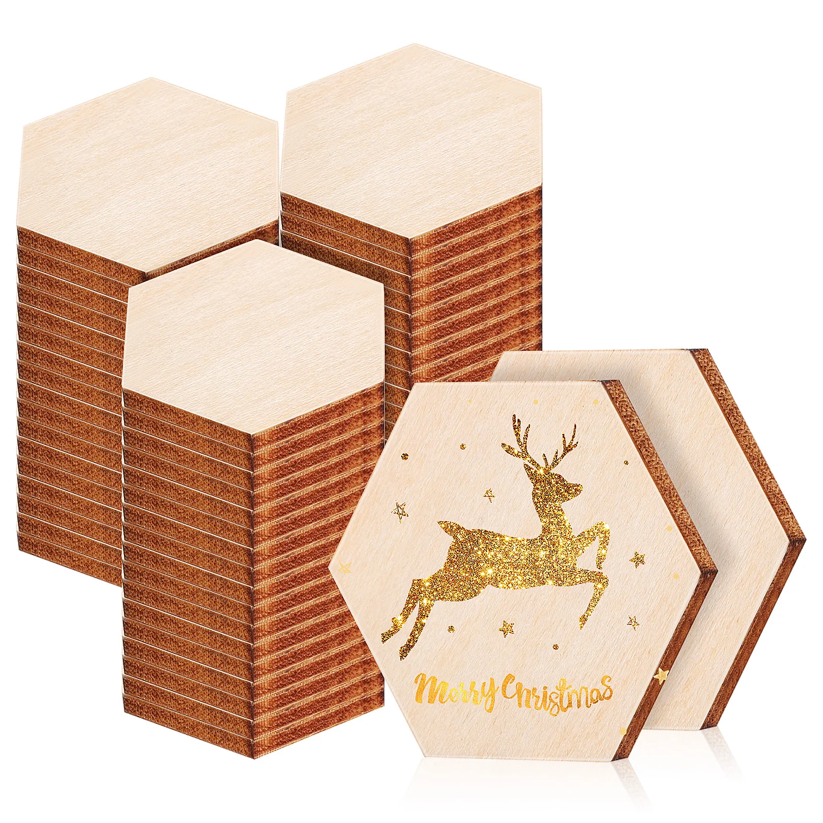 

200Pcs Hexagon Wood Pieces Beech Unfinished DIY Craft Wood Slices Small Wooden Shapes for Home Decoration Wooden Shapes