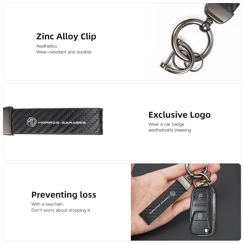 ألياف الكربون سيارة المفاتيح هدية قلادة حلقة رئيسية اكسسوارات السيارات التصميم لموريس المرآب MG3 MG5 MG6 MG7 GT GS هيكتور HS ZS #4