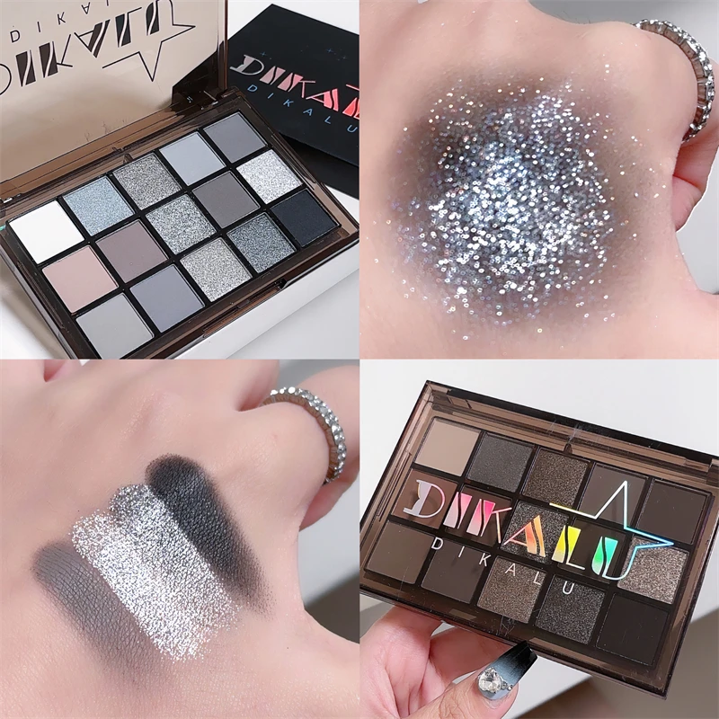 DIKALU Dark Knight Cool Nine Color Eyeshadow Tray Pearl Fine Flash Dark Metal Punk Smoky Eye Gray Black