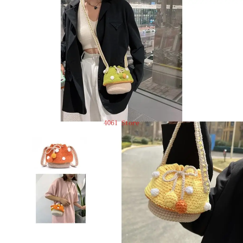 

Fashion Shoulder Bags for Women Girls Casual Knit Mushroom Small Tote Bucket Bag Handbag Crossbody Bag