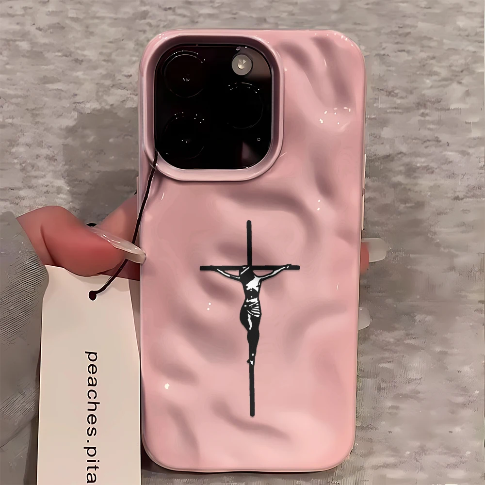 Funda de teléfono pintada con cruz de Jesucristo para iPhone 16 15 14 13 12 11 Pro Max 17 Air Mother Mary funda de silicona parachoques