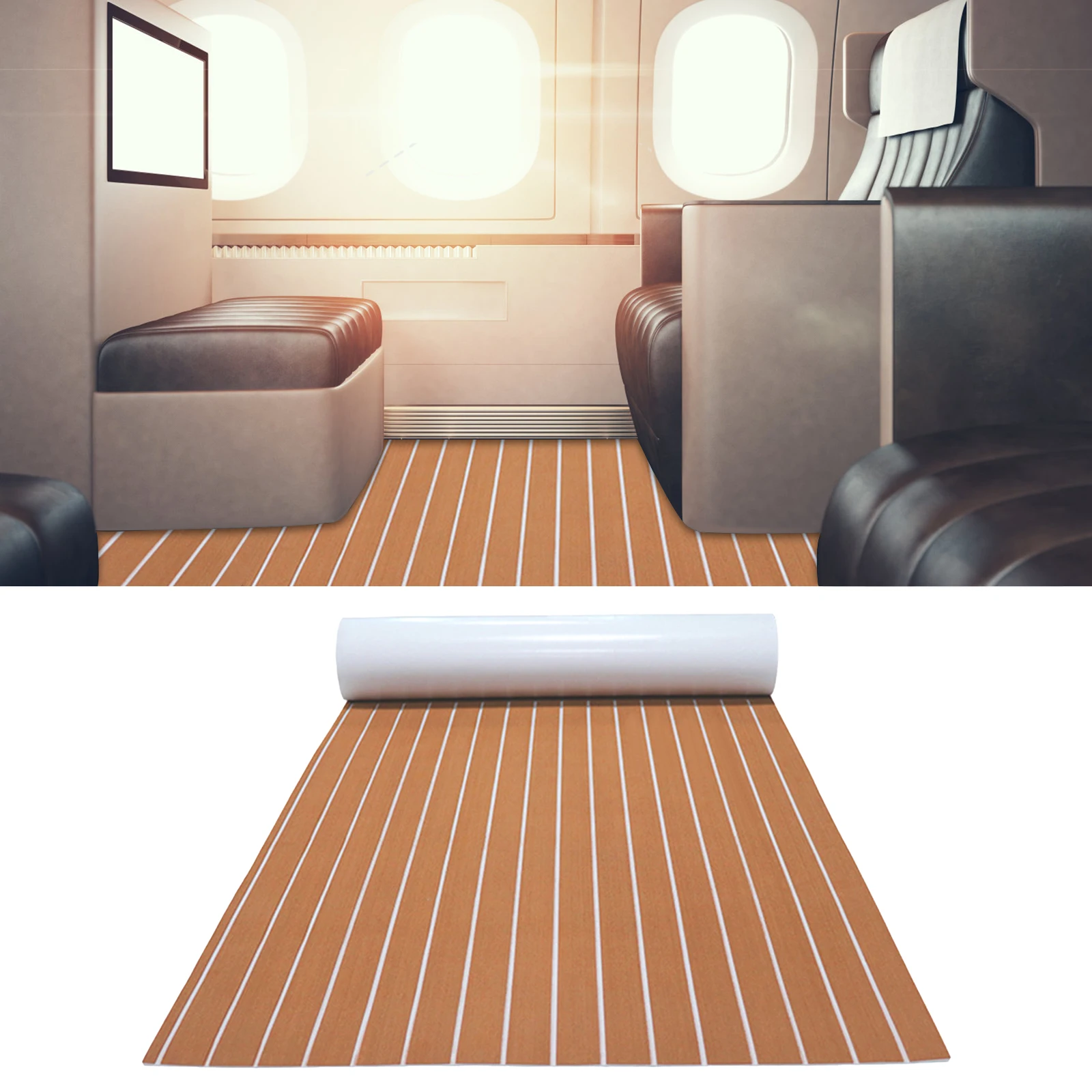 Self-adhesive Floor Mat Teak Grain Floor Non-slip Mat EVA Foam Floor Pad for Home Outdoor Boat Brown-White Stripes