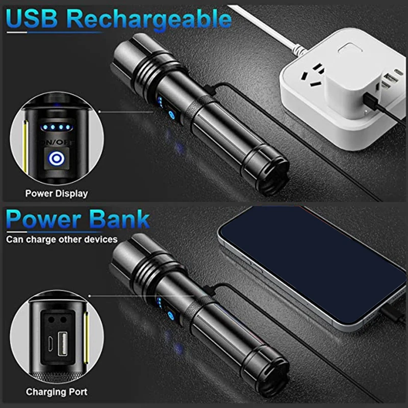 Rechargeable Flashlight, 2 X 150000 High Lumen Super Bright Flashlights, 7 Modes, Powerful Handheld LED Flashlight