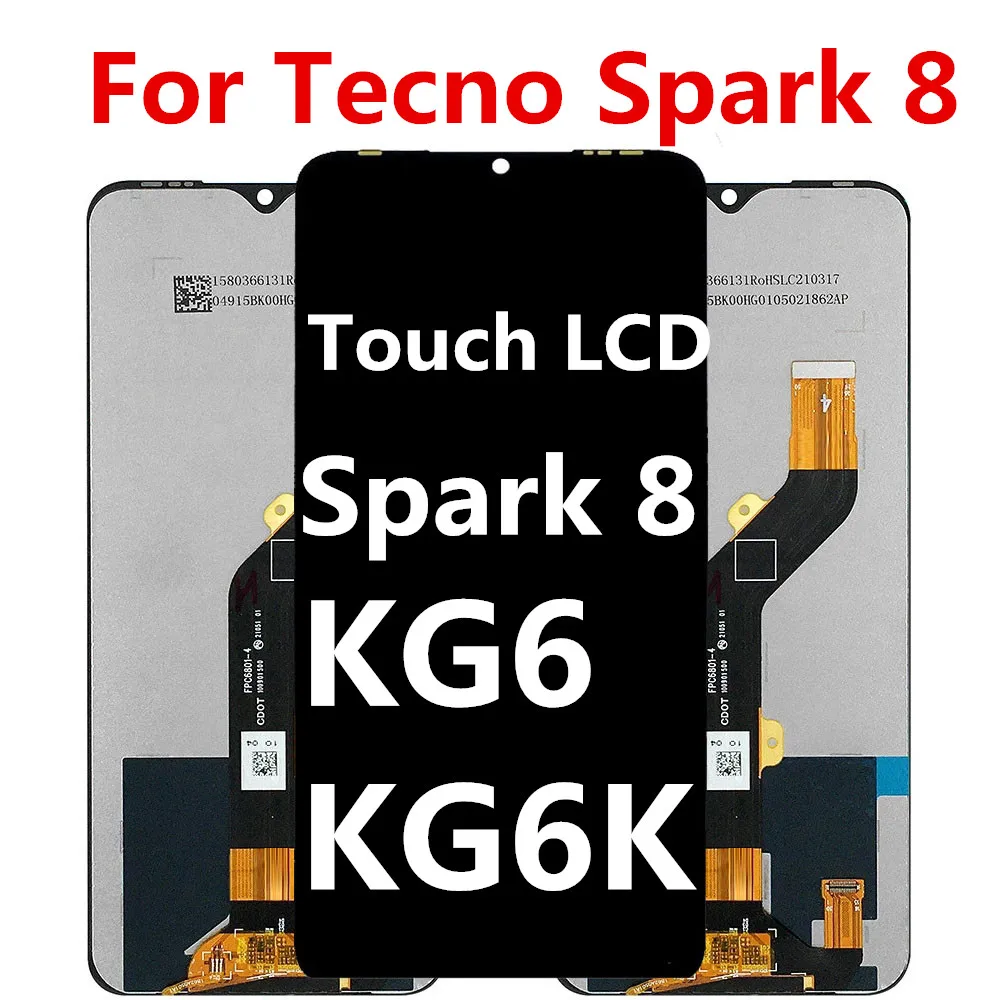 

Original 6.5" For Tecno Spark 8 LCD Display Touch Screen Assembly Digitizer For KG6k KG6 LCD Replacement Repair Parts