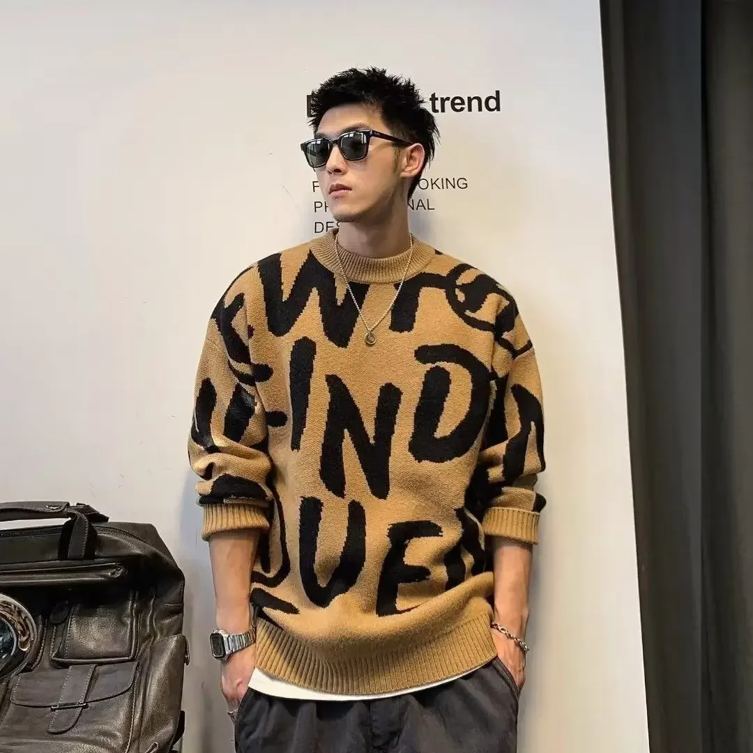 Pop Pullover Man Letter สีเขียวถักเสื้อกันหนาวผู้ชาย Crewneck หลวมรอบคอเสื้อผ้าข้อเสนอ Fit ราคาถูกทอ Top