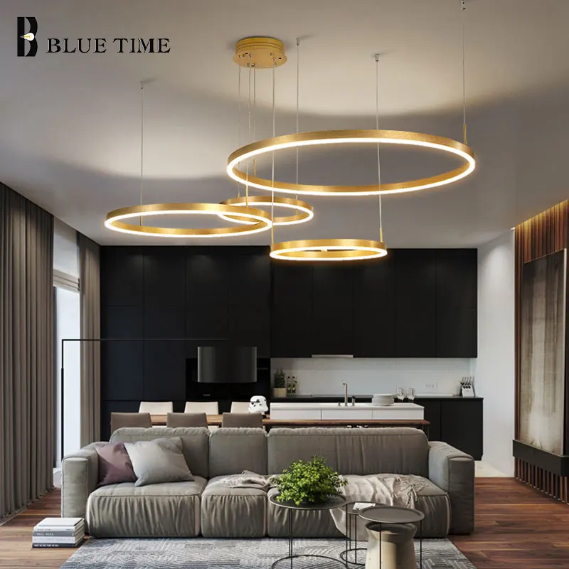 Dining room Kitchen Led Pendant Light Modern Home Luxury Rings Chandeliers Living room Bedroom Pendant Lamp Gold Decor Lighting