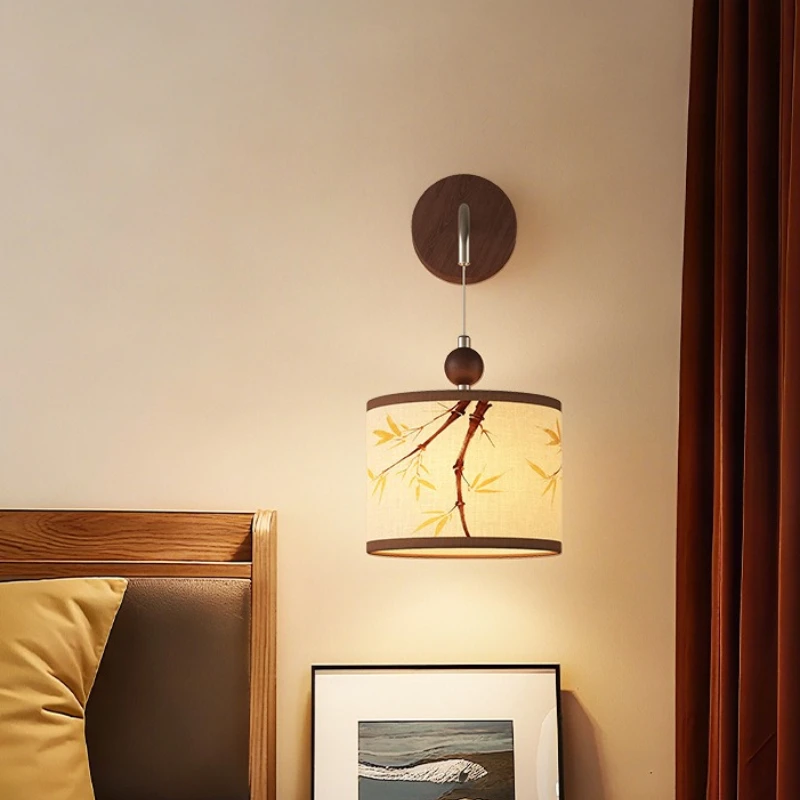 French Vintage Style Elegant Wood Wall Lamp for Study Homestay Atmospheric Hanging Ceiling Lamp Court Textile Ornaments Fixtures